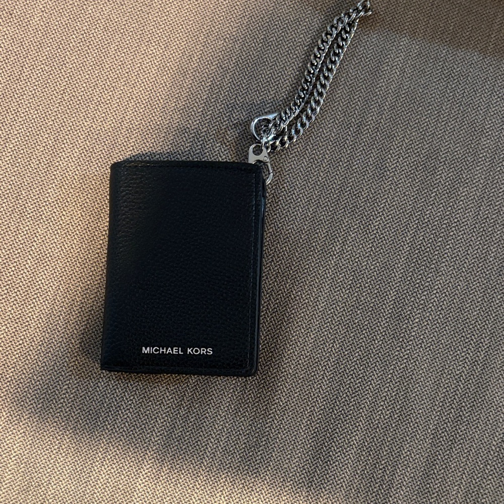 Michael Kors Black Card Holder with Silver Chain